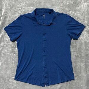 Raffi Polo Shirt Mens M Blue Short Sleeve Button Up Casual Knit 100% Cotton
